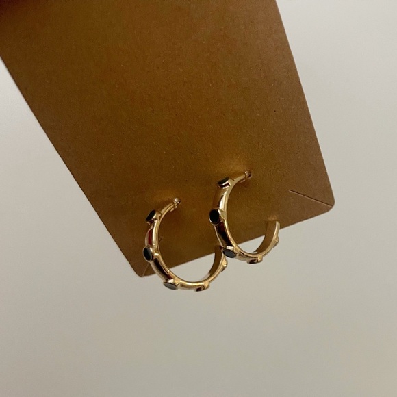 Gold and Green Hoop Earrings Casual Style - Picture 4 of 7